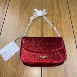 Jimmy Choo Parfums Red Glitter Handbag Gold Chain Strap Evening Clutch Bag NEW
